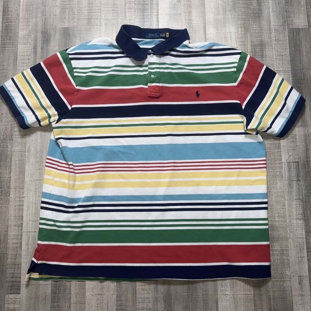 Polo Ralph Lauren Men's 3XL Multi Color Stripe Mesh Classic Fit Polo Preppy